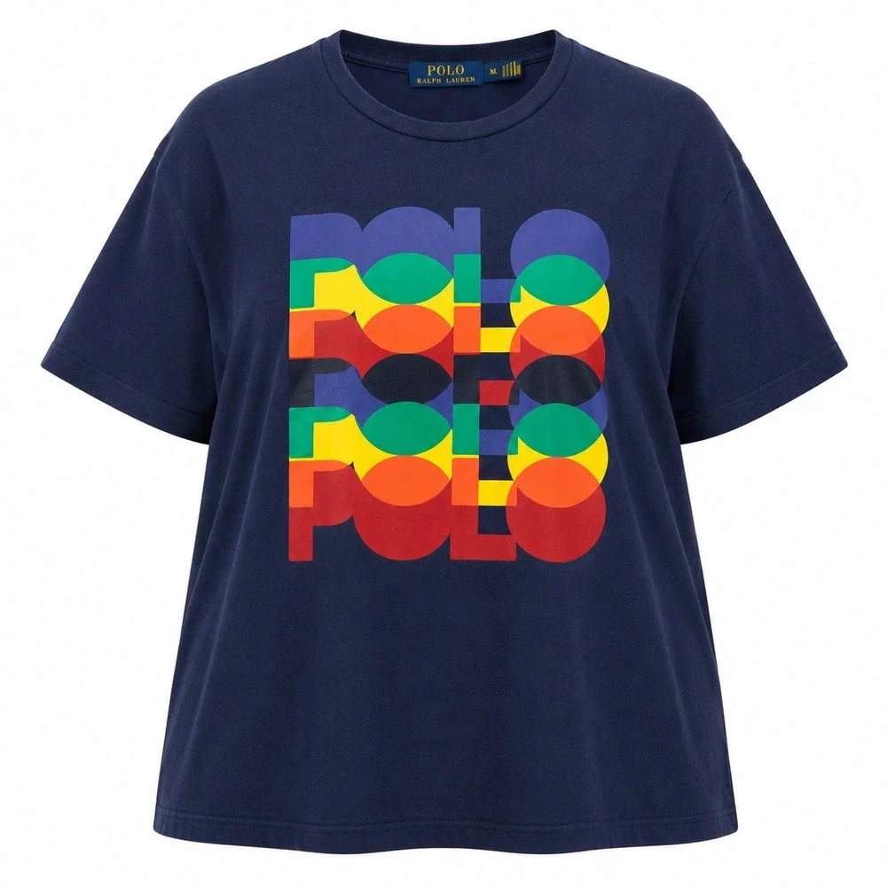 Polo Ralph Lauren Newport‎ Graphic T-Shirt Mens XL Navy Blue Rainbow Logo Cotton